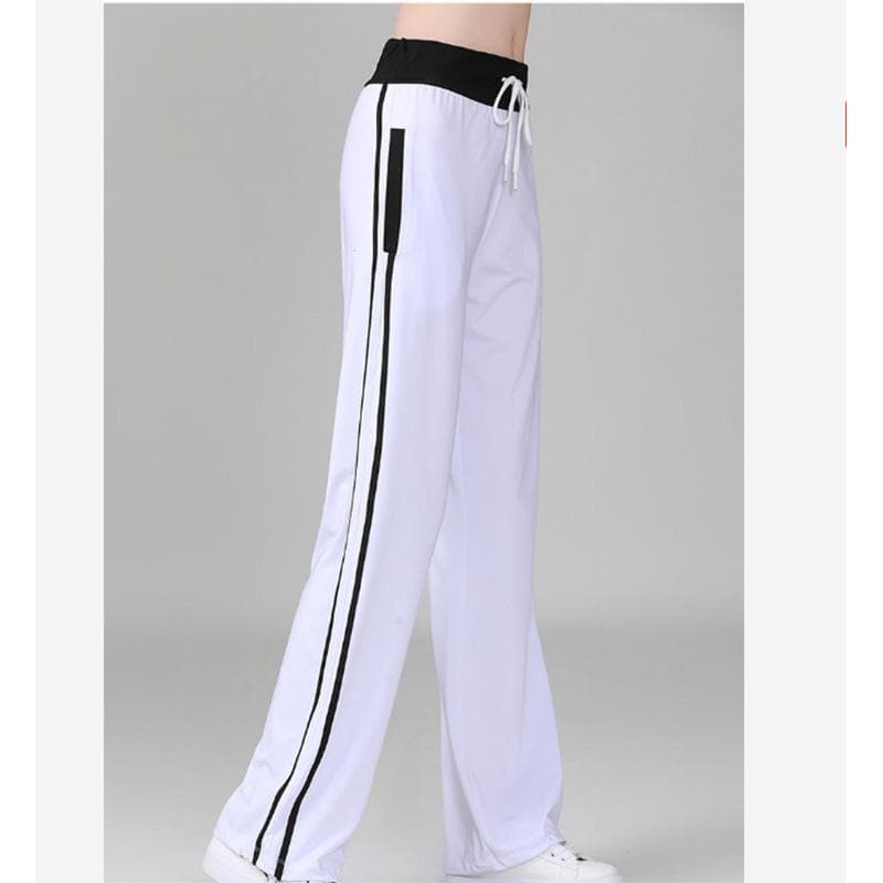 Women's Running Fitness Quick-drying Pants Sports Pants Student Striped Loose Casual Slimming Elastic Straight-leg Pants L
