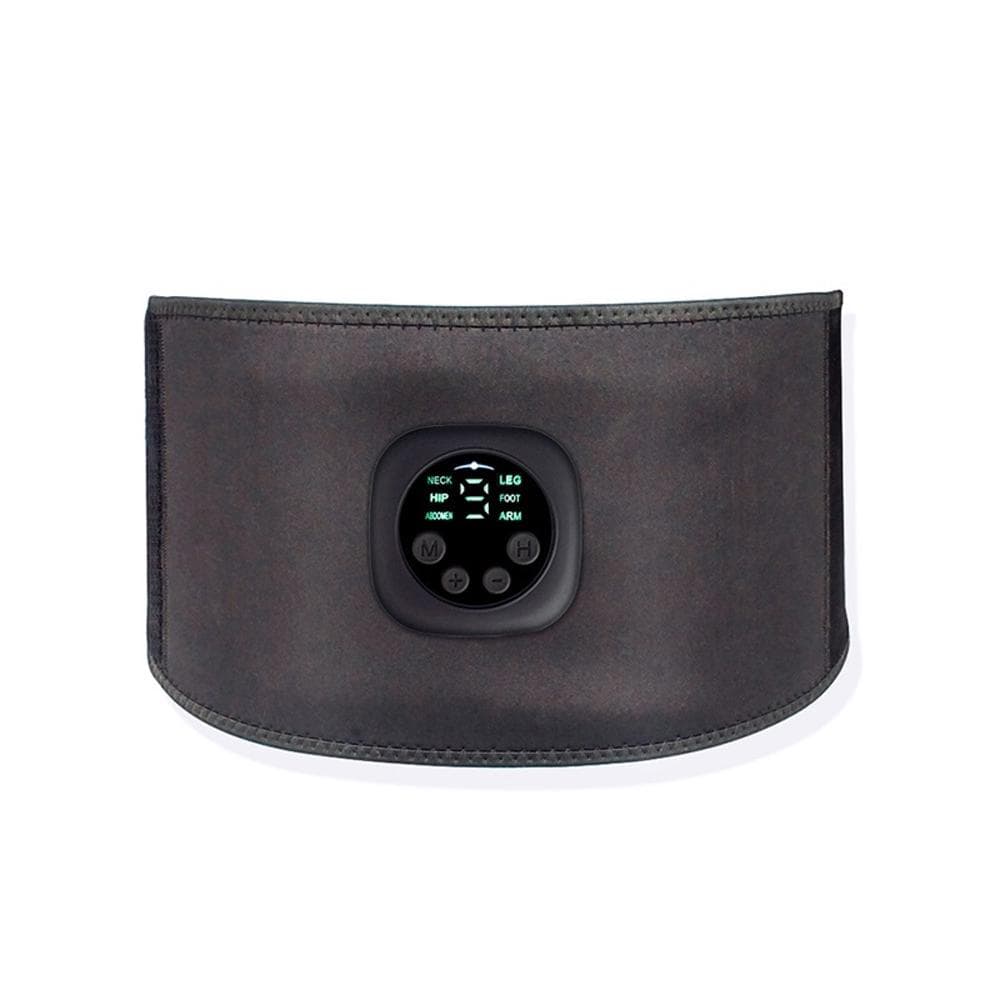 Intelligent Unisex USB Rechargeable EMS Fitness Trainer Belt LED Display Electrical Muscle black