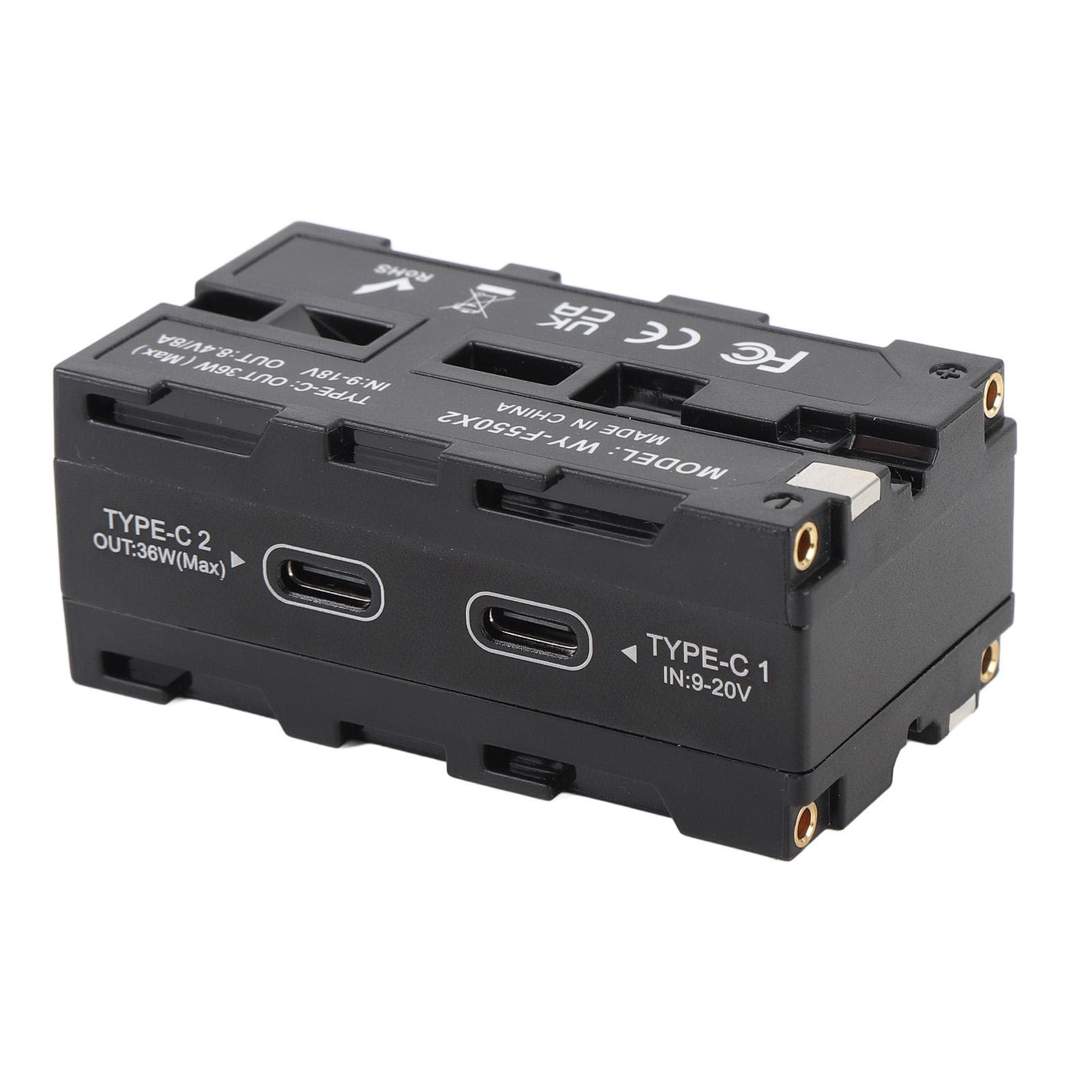 Dual Sided for NP F Dummy Battery Adapter with Digital Display Type-C Port for Image Transmission