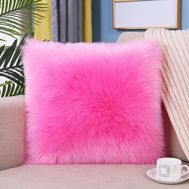 Fluffy Pillow Long Plush Pillowcase Wool Cushions Fur Cushion Cover Ins Sofa Bed Pillows Christmas Decorations Room Throw Pillow 55*55cm