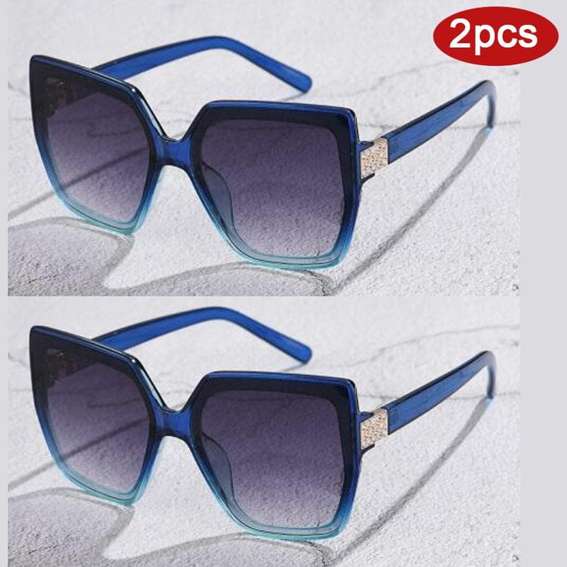 1/2pcs Fashion Square Sunglasses Women Large Frame Gradient UV400 Trendy Diamond Decoration Sun Glasses Shades Eyewear show as picture