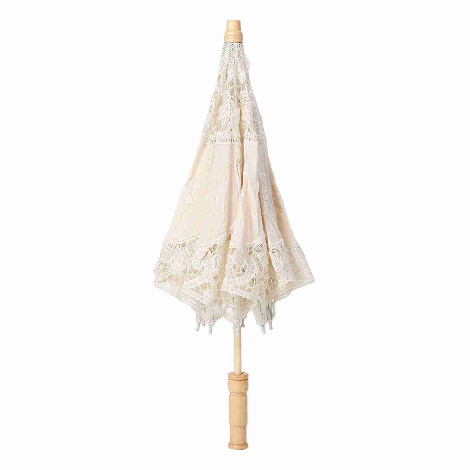 Handmade Lace Flower Embroidery Parasol Wedding Bride Photography Umbrella Beige L Large beige