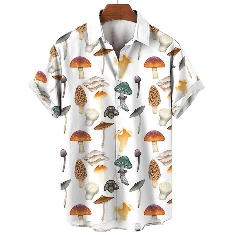 New Short-Sleeved Shirt Men Plus Size Hawaiian 3d Mushroom Print Men'S Tops Vintage Summer Streetwear Shirt For Men Clothing L