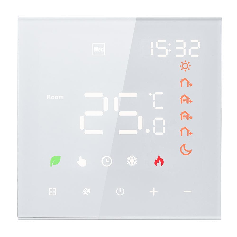 Smart Tuya WiFi Thermostat Voice Control 16A Digital Programmable LCD Display Touchscreen Normal 3A Water Heating white