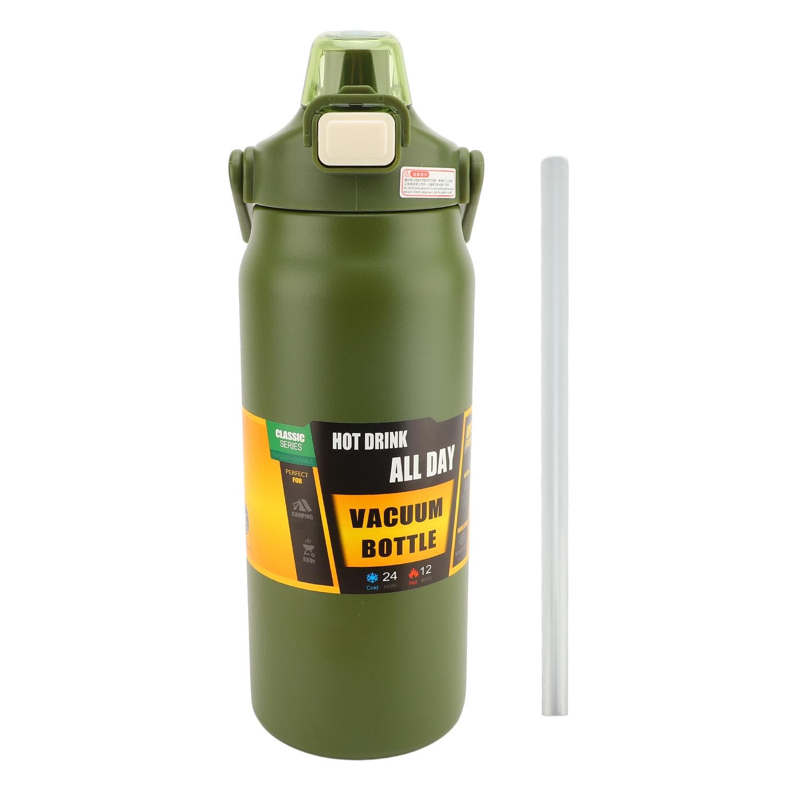 1500ml Insulated Water Bottle With Straw Lid Handle Reusable Wide Mouth Vacuum 304 Stainless Steel Dark Green