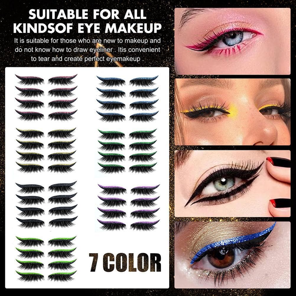 28 Pair Reusable Eyeliner and Eyelash Stickers 7 Color Waterproof Reusable Eyeliner Eyelash purple