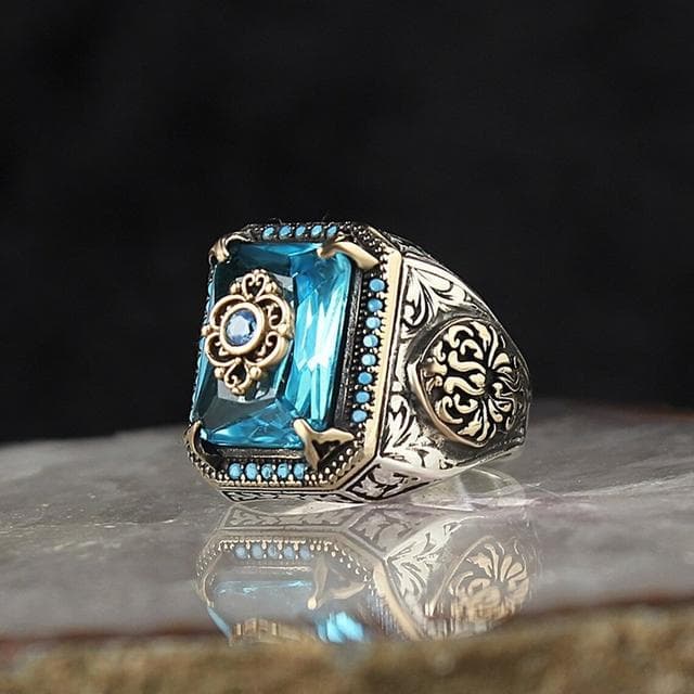 Inlaid Emerald Men's Luxury Ring Personality Retro Domineering Gem Sapphire Ring To Attend The Banquet Party Business Jewelry 10