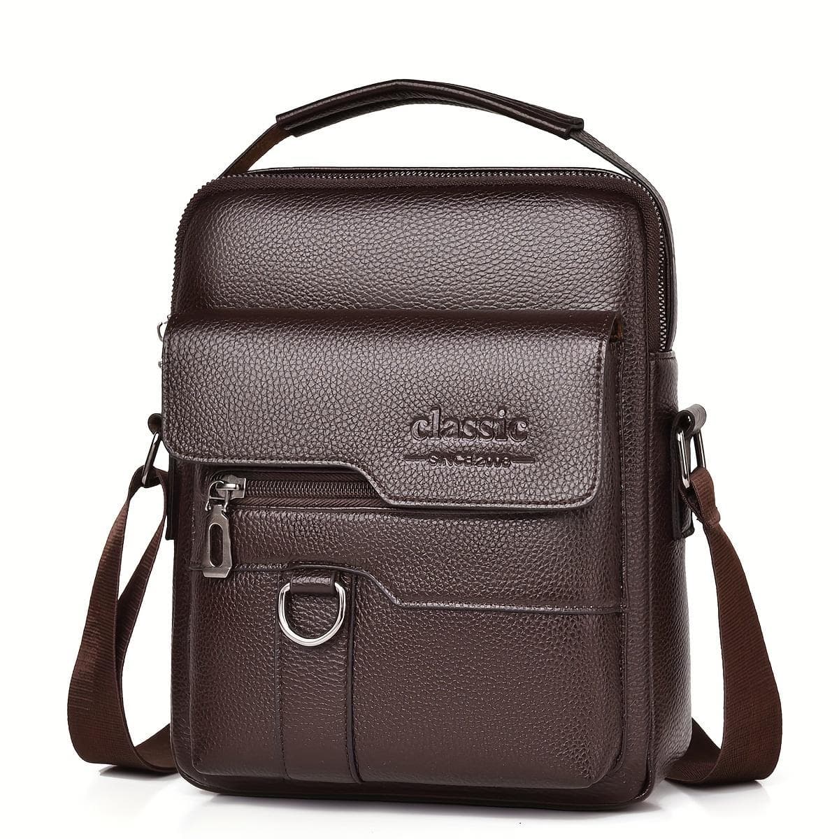 Fashion Men's Pebbled Leather Sling Bag, Large Capacity Waterproof PU Crossbody Bag, Men's Casual Vintage Satchel Bag brown