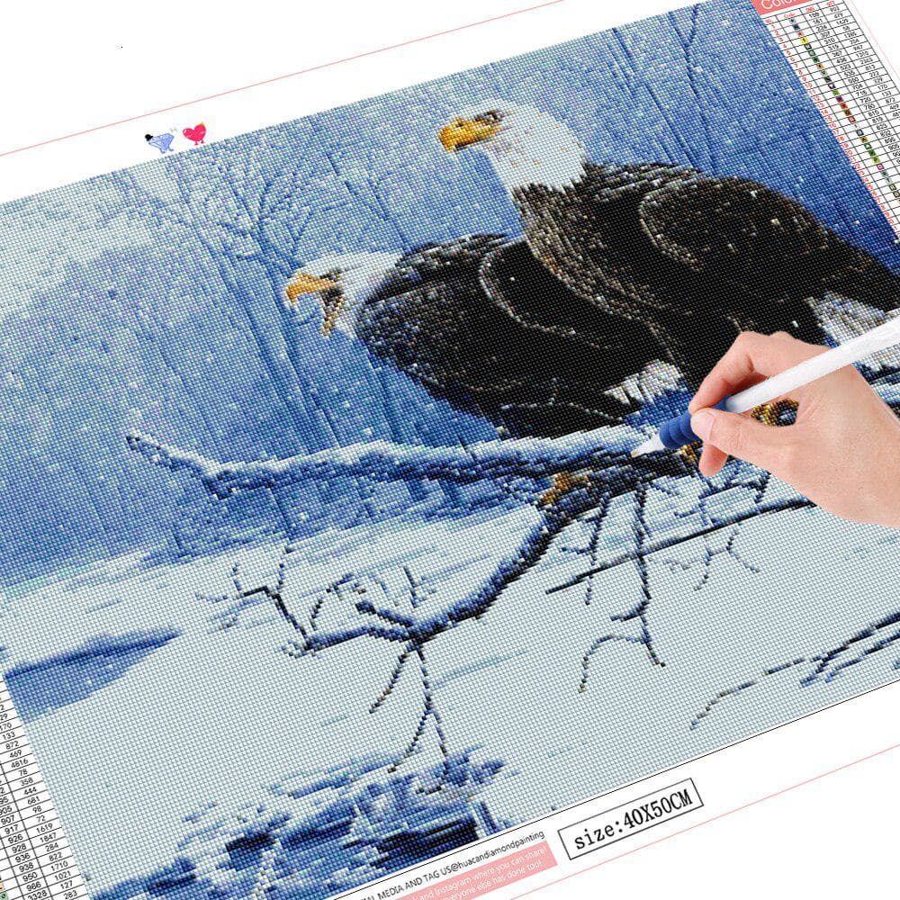 Diamond Painting Full Round Owl Embroidery Mosaic Cross Stitch Snow Picture 20X30CM