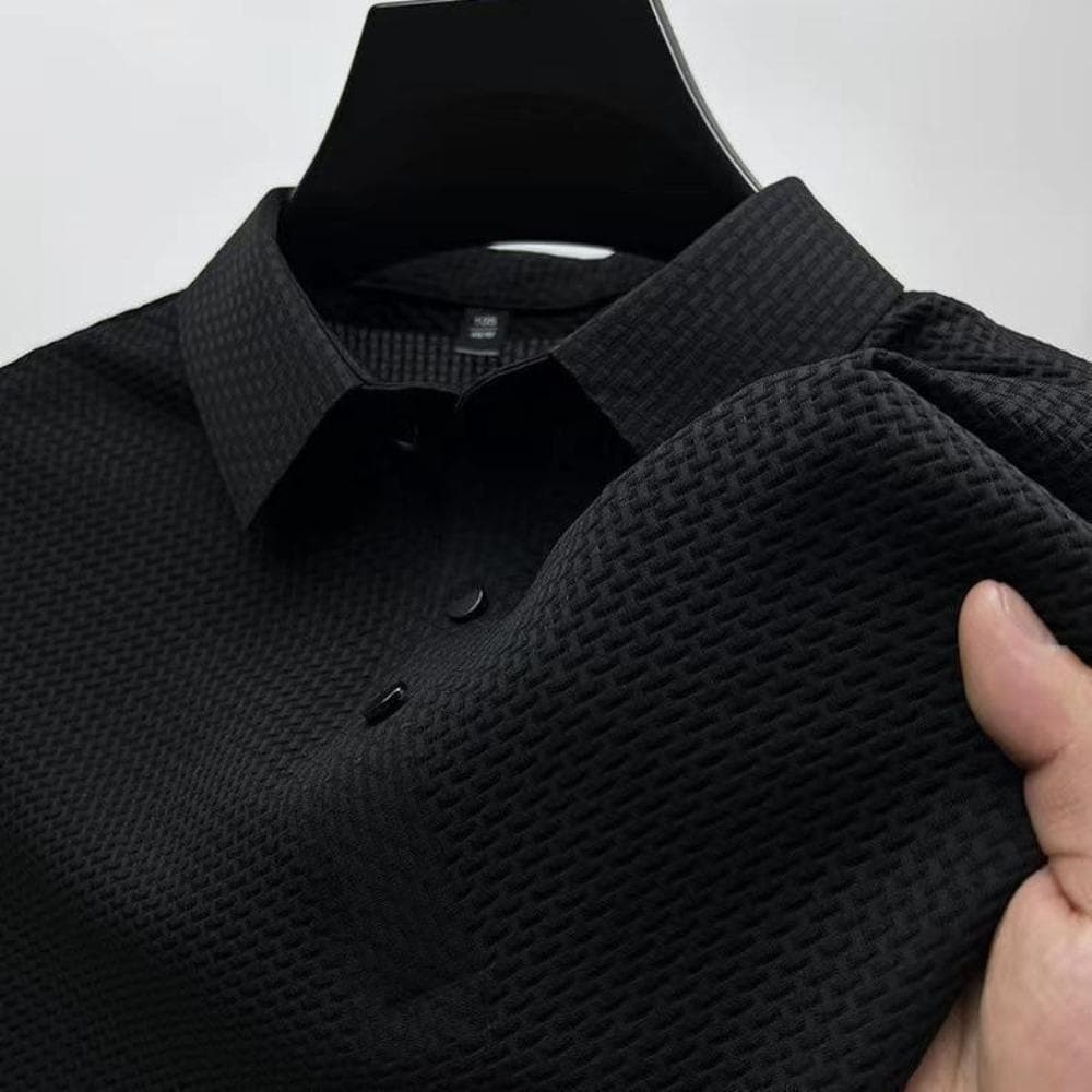 Men Casual Ice Silk Polo Shirts Soft Comfortable Summer Short Sleeves Solid Color Breathable Basic Simple Thin T-shirt XL black