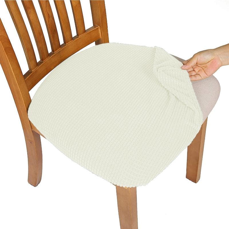 WaterProof Durable Spandex Jacquard Dining Room Chair Seat Covers Removable Washable Upholstered Banquet Chair Cushion Slipcovers ivory