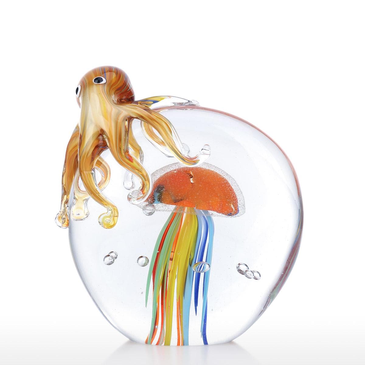 Tooarts Color Octopus and Jellyfish Sculpture Handmade Glass Ornament Animal Artwork Home Decor Gift Craft Decoration multicolour