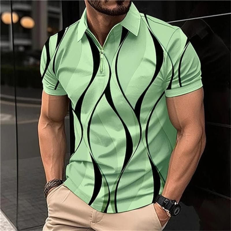 Classic Pattern Printed Fashionable Polo Shirt,2023 Summer New Men's Polo Shirt with Lapel Zip. 3XL green