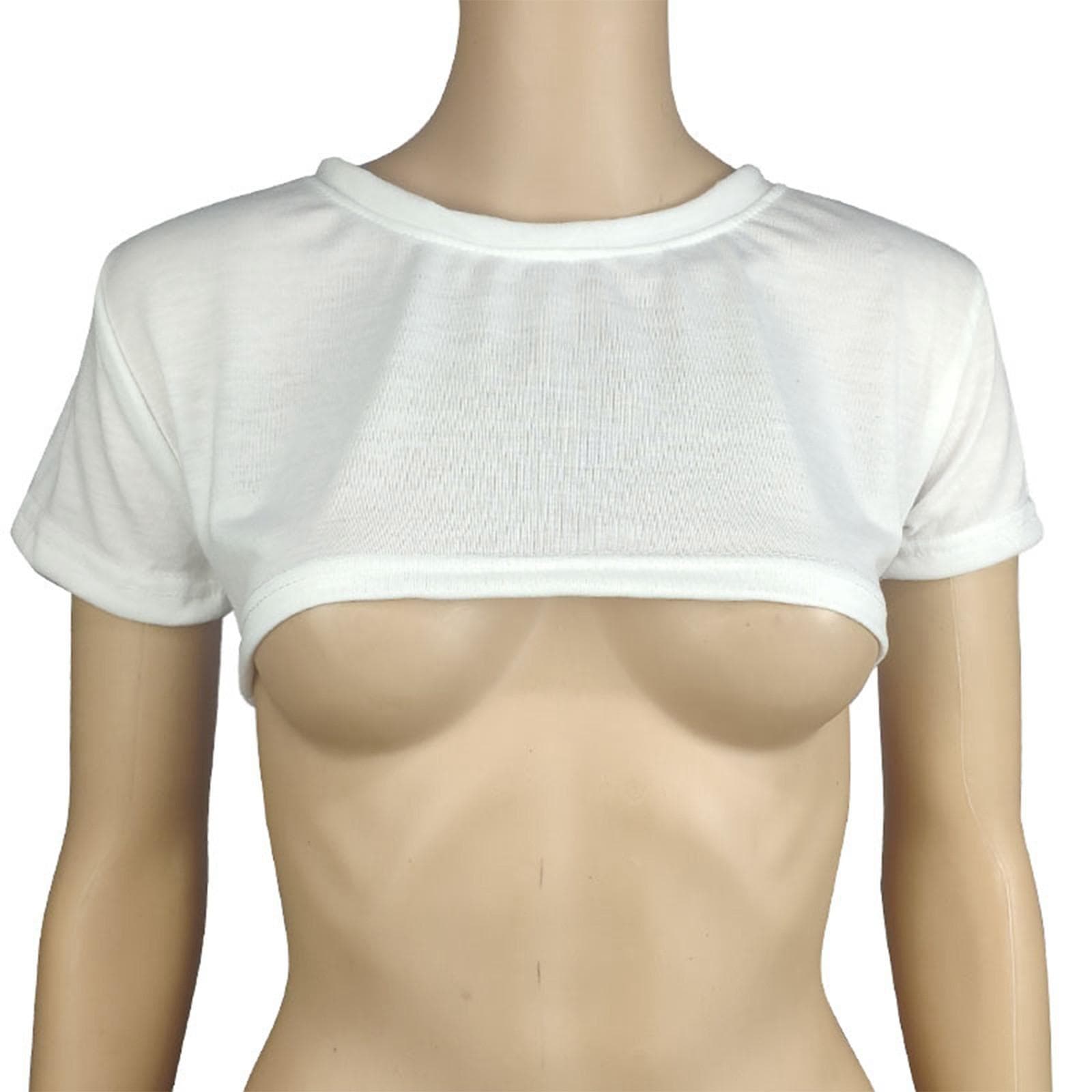 Women's Two Yuan Solid Color Breast Short T-shirt Cute Day Sexy Crop Short Sleeve T-shirt XS white