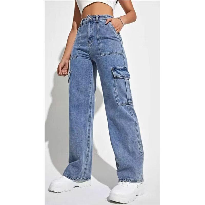 Working Jeans for Women In Spring and Autumn New Multi-pocket Wide-leg Casual Pants XL