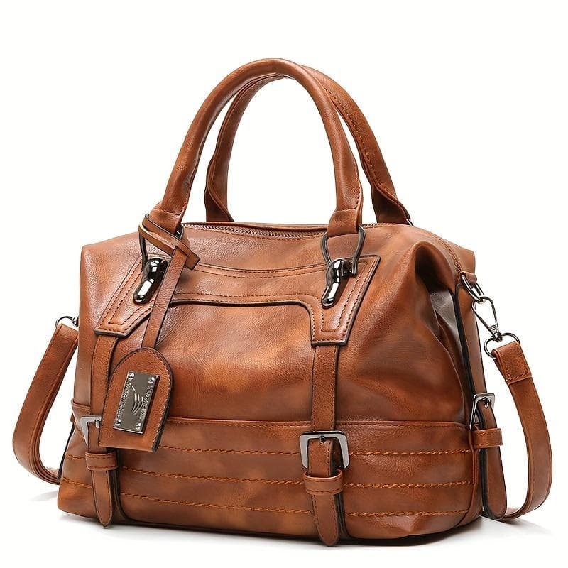 Vintage Boston Handbag, Large Capacity Crossbody Bag - Women's Faux Leather Shoulder Bag - Stylish & Spacious - For Fashionable Women brown
