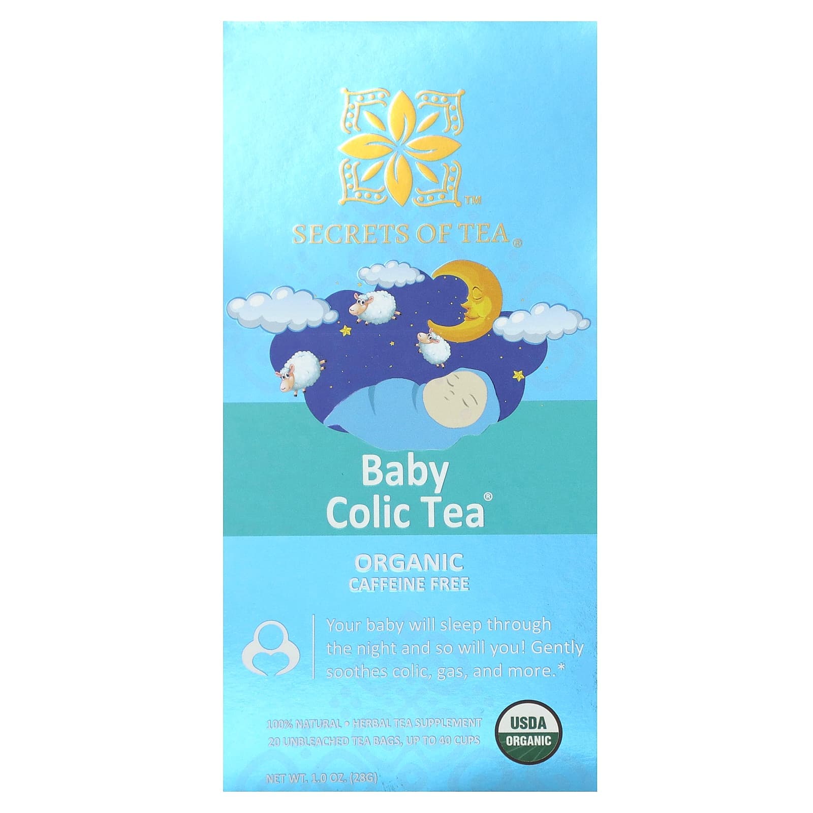 Secrets of Tea, Organic Baby Colic Tea, Caffeine-Free, Unbleached, 20 Tea Bags, 1 oz (28 g)