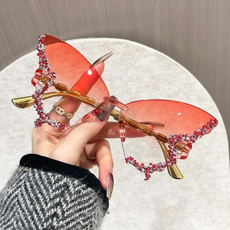 Rimless Butterfly Sunglasses Cat Eye Small Ellipse Sun Glasses for Women Men Party Travel Unisex Shades MULTI