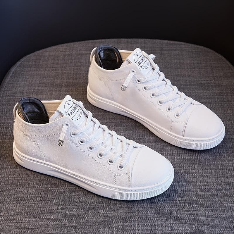 Top Layer Cowhide High-top Genuine Leather Small White Shoes for Women In New All-match Flat Bottom Casual Korean Style Sneakers for Women 40