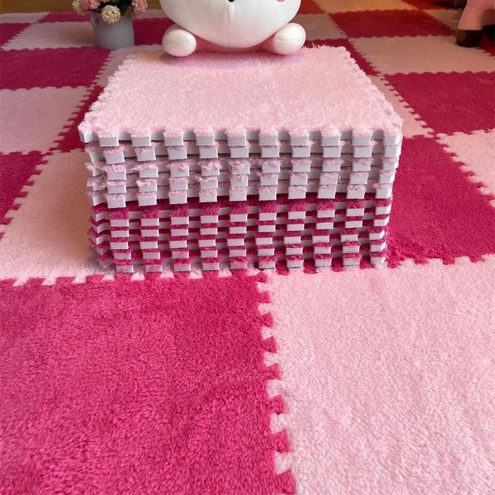 20Pcs Soft Plush Kids Carpet Baby Play Mat Children's Rugs Toys EVA Foam Children's Mat Puzzle Interlock Floor Mats 30*30 CM 10pcs pink/rose red