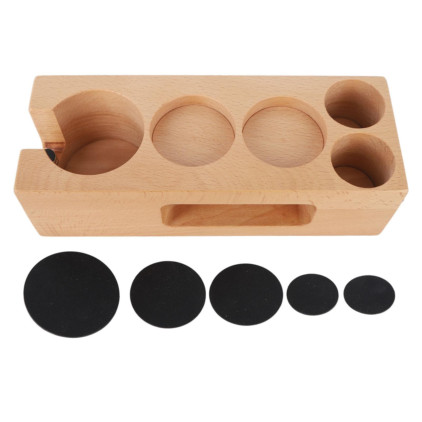 Wood Coffee Filter Tamper Holder Wooden Coffee Tamper Mat Stand for Home Cafe Restaurant Hotel 51mm 5 Hole