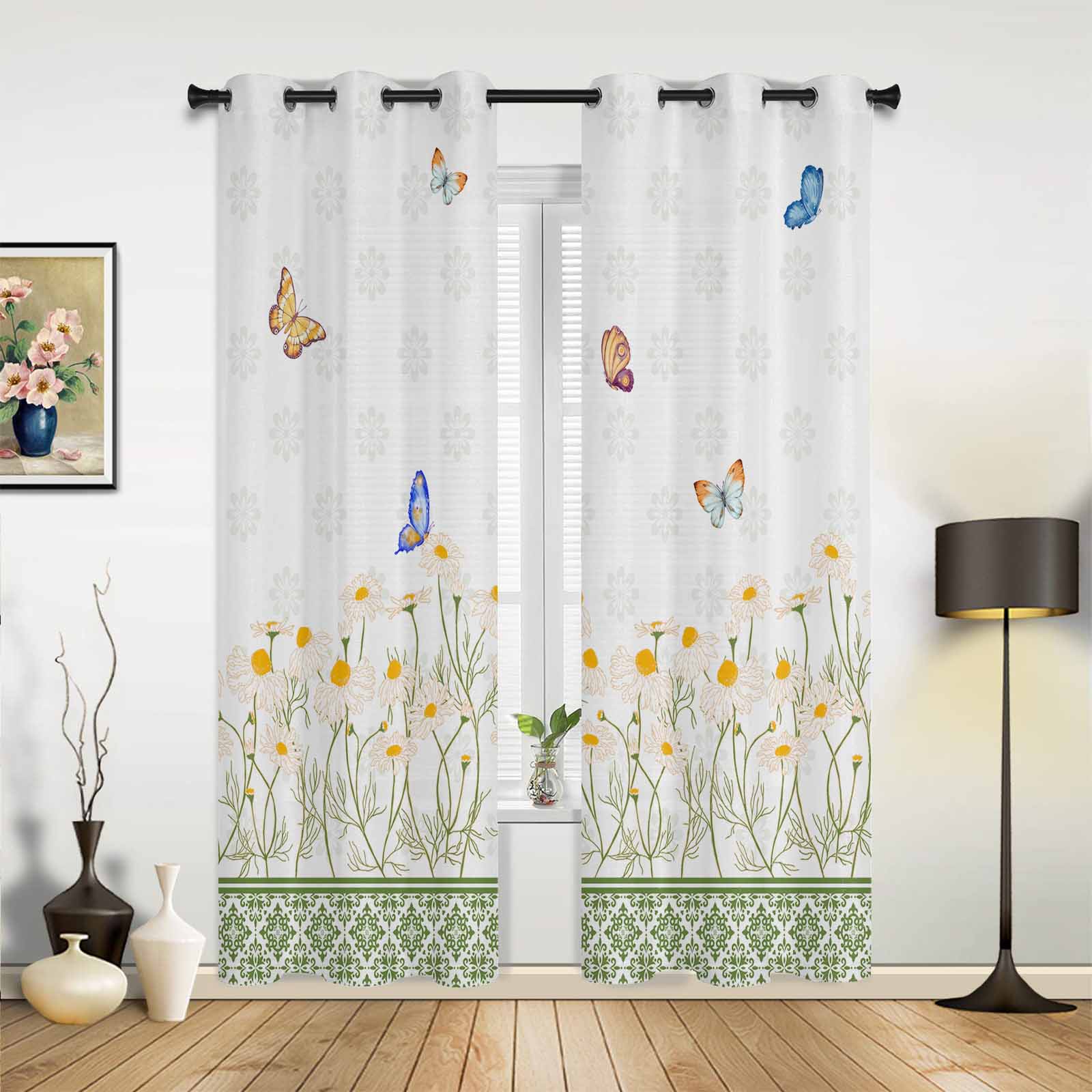 Willow Leaf Lines Sage Green Window Curtains for Living Room Luxury Bedroom Curtain Kitchen Blinds Drapes Curtains 135W x 60H(cm) x1