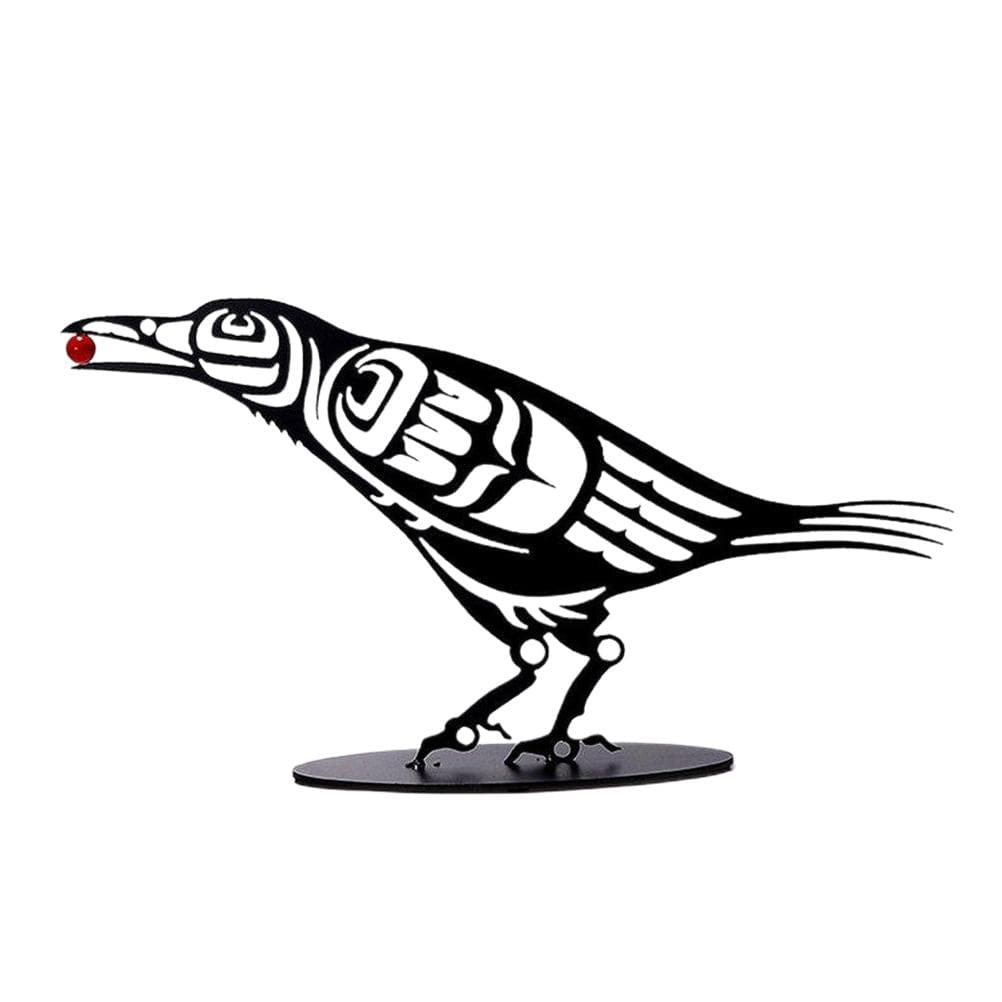 Metal Crow Figurine Crow with Berry Statue Desktop Decor Home Ornament Bird Silhouette Art Type 1