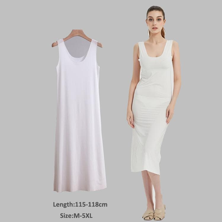 Plus Size Full Slips Dresses For Women Thin Seamless Ice Silk Summer Petticoat Underskirt Dress Sleeveless Inner Vest Dress 5XL 5XL