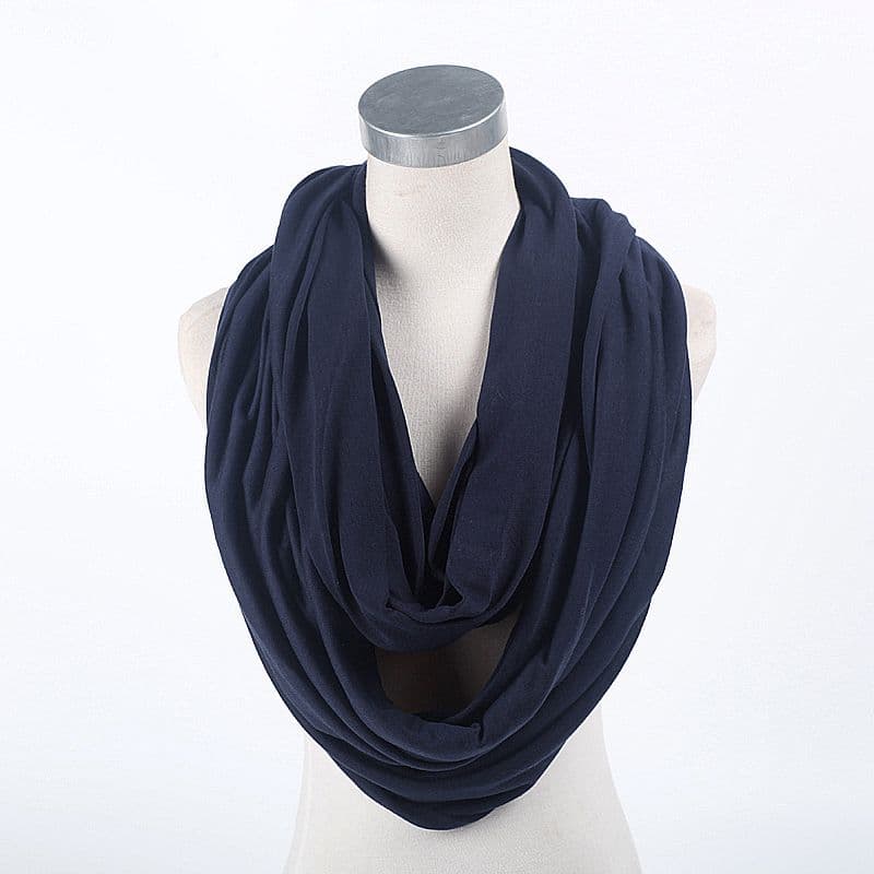 Soft Light Weight Infinity Scarf With Solid Colors Jersey Knit Solid Color Infinity Loop Ring Scarf Circle Scarf New navy blue
