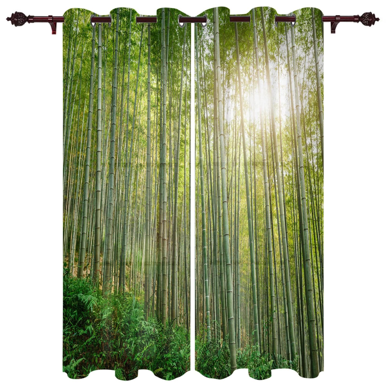 Green Bamboo Window Curtain for Bedroom Home Decor Living Room Backdrop Curtain Kitchen Curtain 135W x 60H(cm) x1