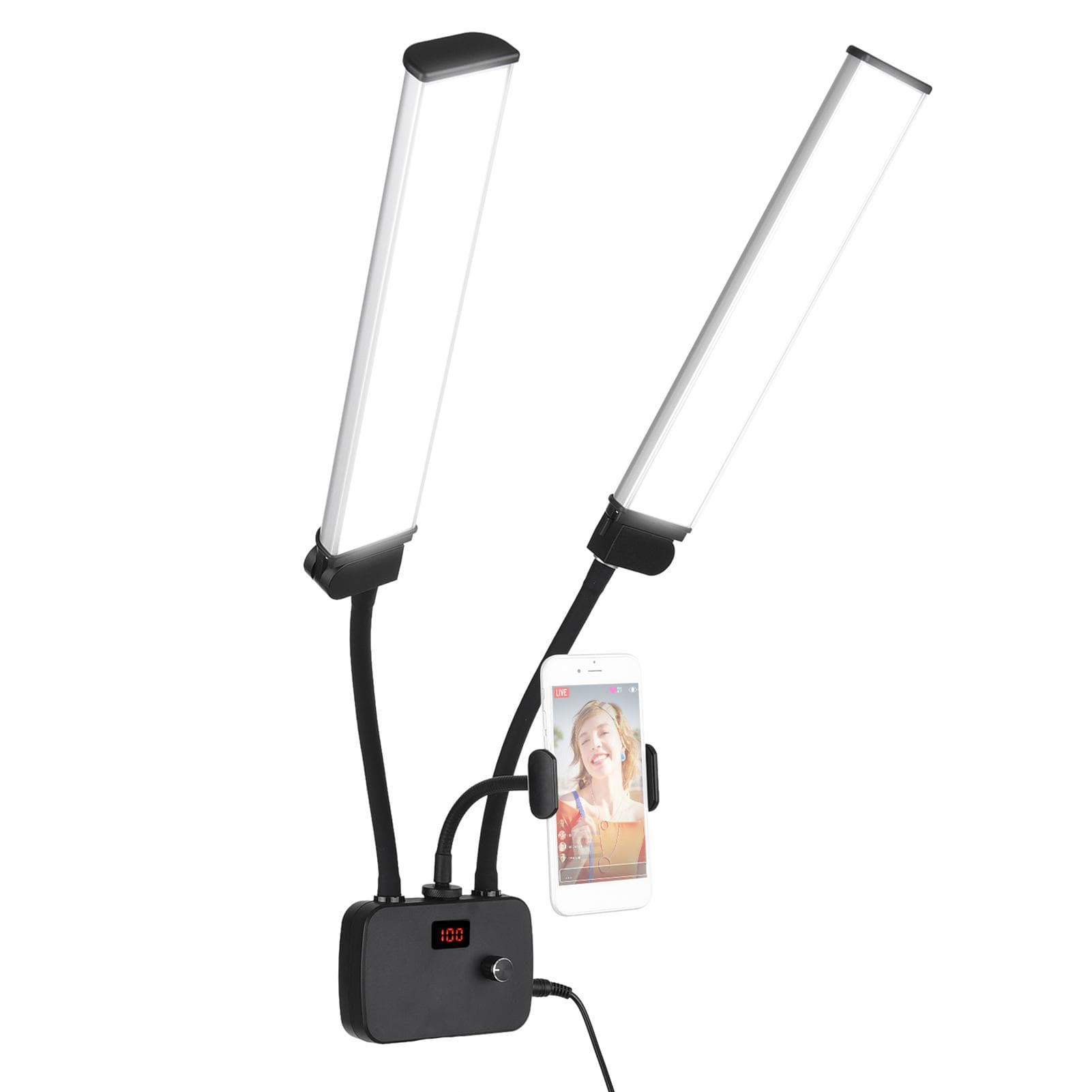 Flexible Double Arms LED Fill Light Bi-color Dimmable Beauty LED Video Lights 3200K-4500K-5600K 3 US Plug