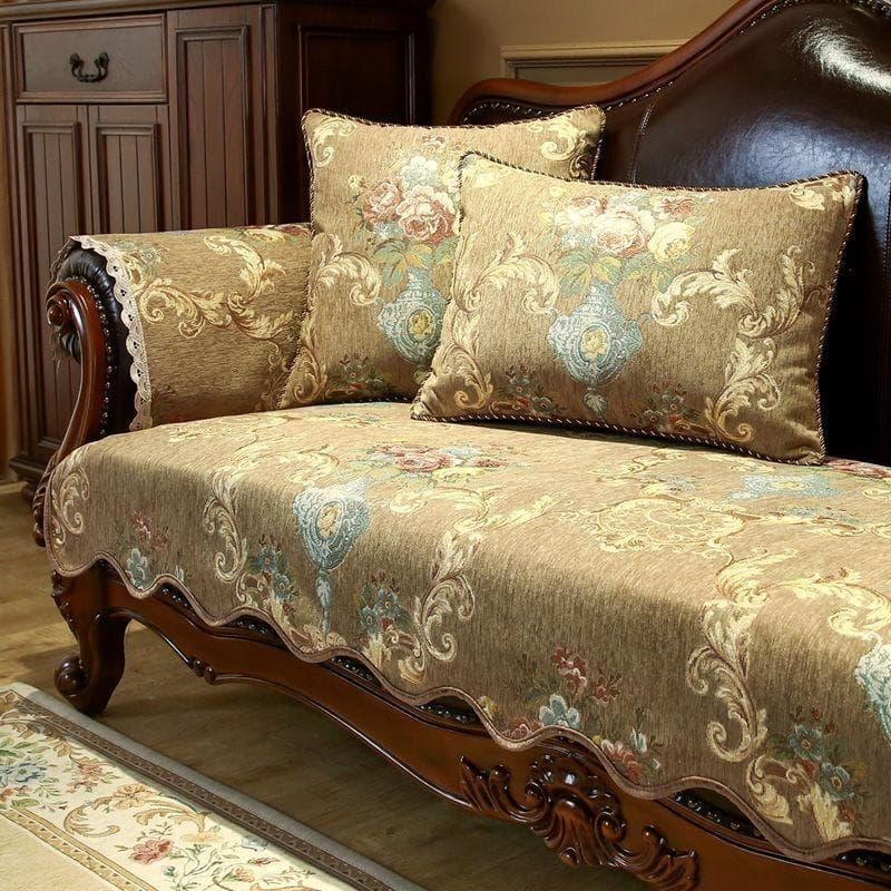 Lace Hemline Sofa Towel European Classical Wave Edge Embroidered Sofas Cover Anti Slip and Wear-resistant Sofa Mat All Seasons 90x75cm 1pcs