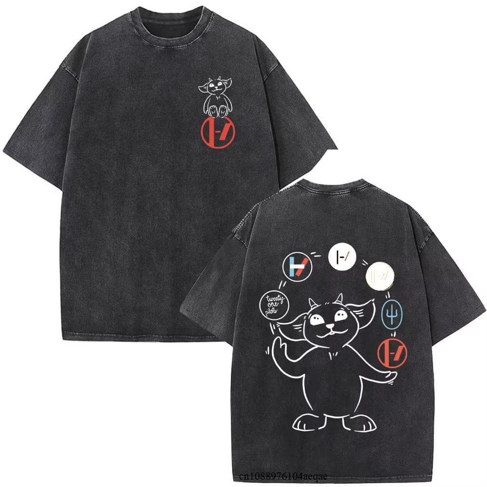 Vintage Rock Band Twenty One Pilots Washed T-shirt Men Women Cotton Casual Streetwear Tops Tee Short Sleeve Harajuku Y2k XL
