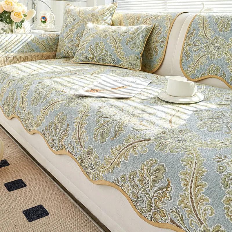 Floral Pattern Chenille Sofa Cushion French Wave Edge Jacquard Settee Cover Pillowcase Anti Slip Wear-resistant Sofa Towel 58x65cm 1pcs