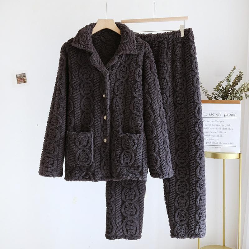 Couple Pajamas Winter Thick Coral Fleece Lapel Cardigan Sleepwear Flannel Men Women's Home Clothes Intimate Lingerie Nightwear XL