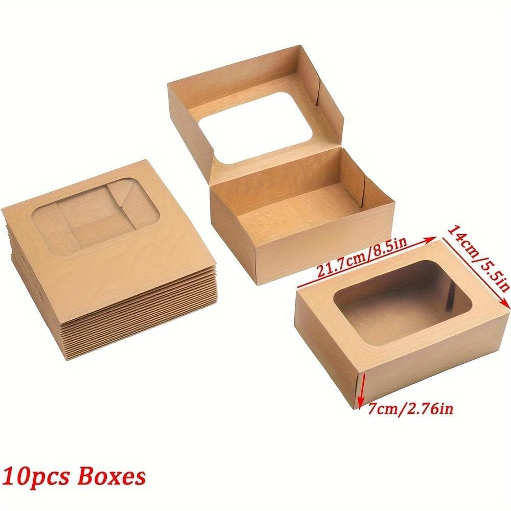 10pcs Cookie Boxes with Window for Gift Giving, Brown Bakery Cupcake Boxes for Packaging, Pastry Dessert Boxes for Pastries,Cookies, Donuts Pack of 10 brown