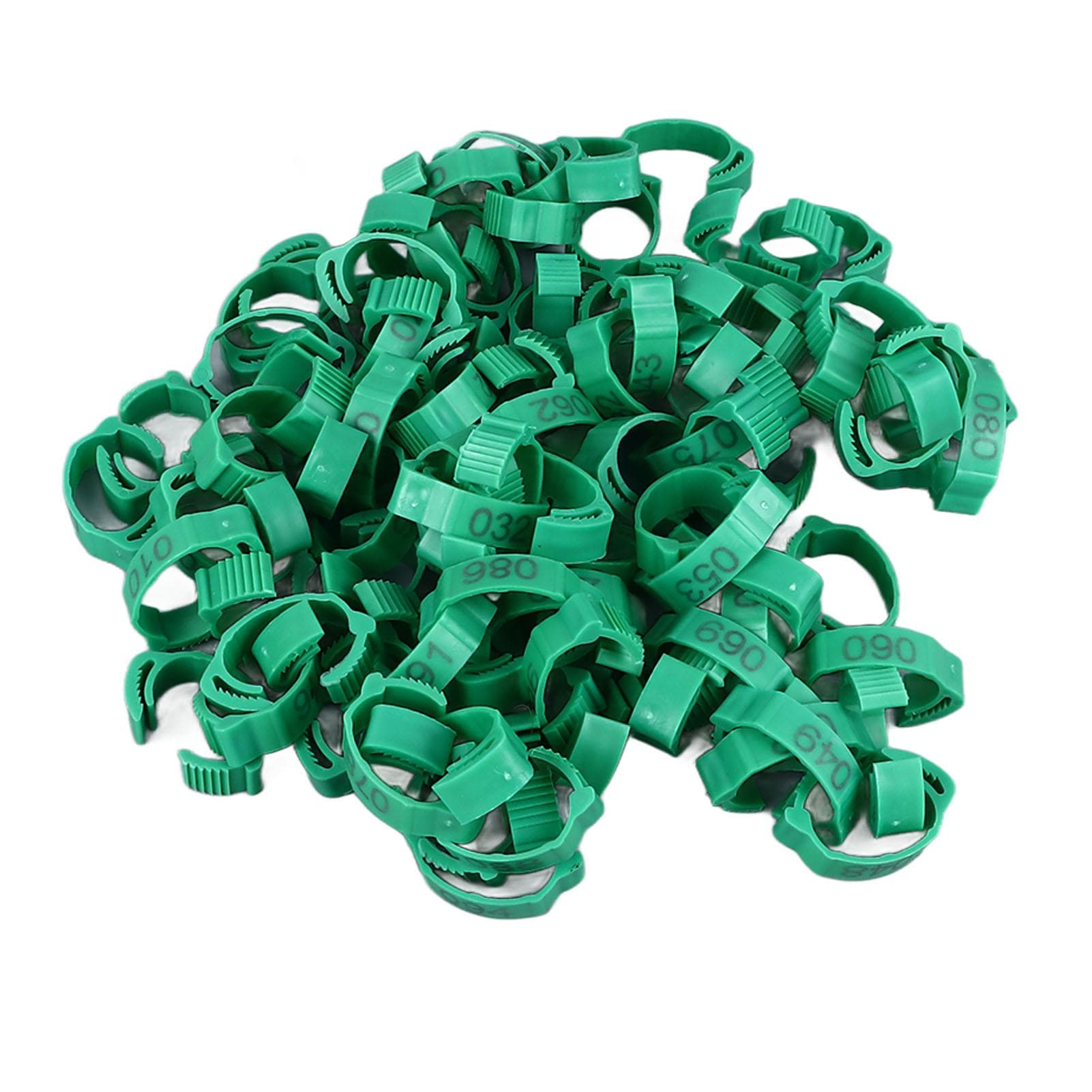 100Pcs Chicken Leg Rings Clip On Bright Color Sturdy Plastic Numbered Poultry Leg Bands for Birds green