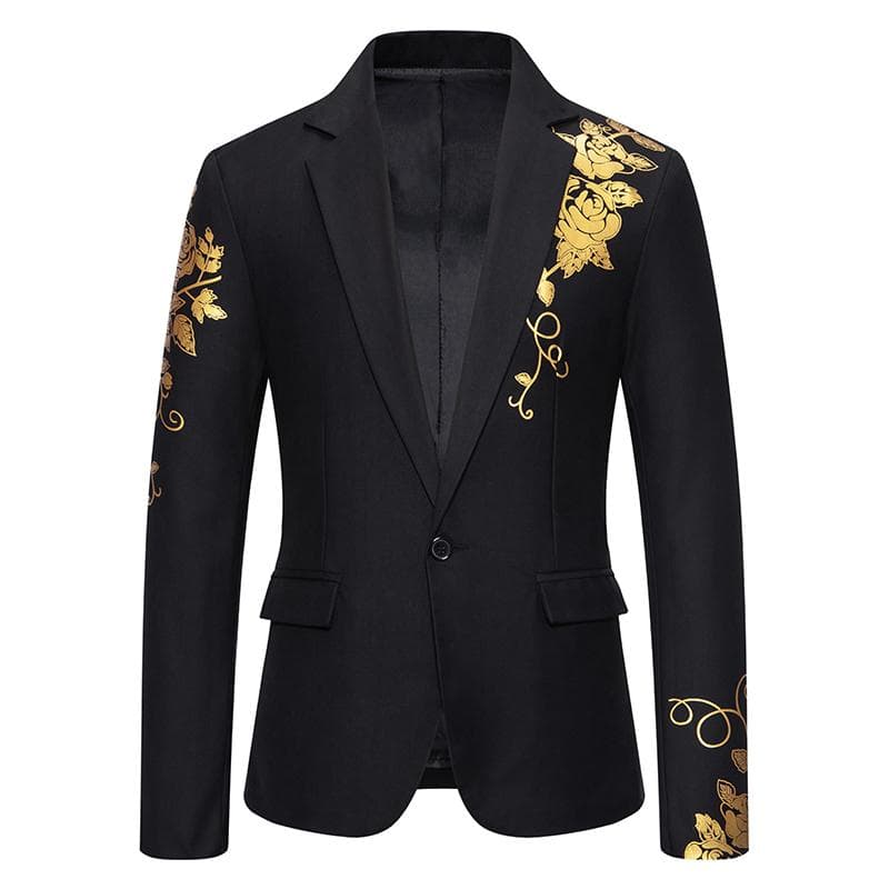 New Fashion Paisley Hot Stamping Print Mens Suit Coat Casual Business Wedding Slim Fit Suit Single Buckle Suit Party Coat Office US XL black