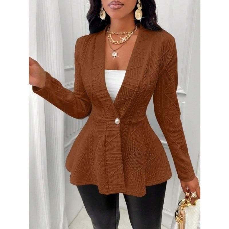 YYFS Women's Fashion Casual Solid Color Print Autumn Winter Long Sleeve V-Neck Jackets & Coats XXL light brown