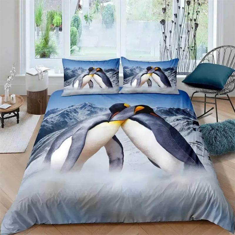 Penguin Duvet Cover Set Cartoon Style Bedding Set,Girls Adult Single Twin Queen Size,Duvet Cover Pillowcase Bedding 135X200cm