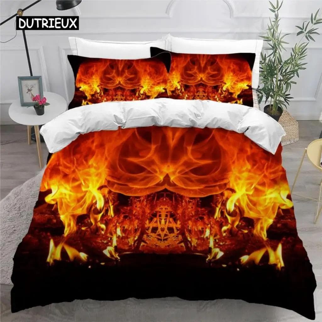 Colorful Flame Duvet Cover 3D Cool Fire Bedding Set for Kids Girls Soft Microfiber Quilt Cover with Zipper Closure 70x133cm 2pcs