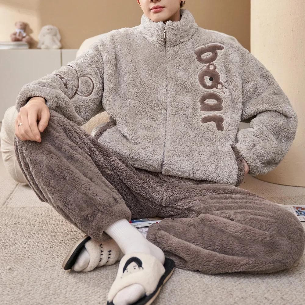 Man Winter Warm Sleepwear Pajamas Set Men Flannel Pajama Nightwear Home Clothes Velvet Coral Fleece 6XL Plus Size Pijama 4XL