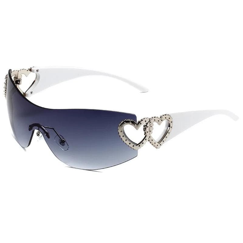 New Y2K Conjoined Sunglasses Women Heart Mirror Legs No Border UV400 Sport Eyewear Outdoor Fashion Accessories 1PC