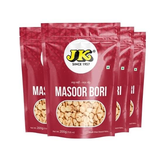 JK Masoor Bori 200g - Authentic Handmade Bengali Specialty | Protein-Rich, No Cholesterol | Traditional Flavor, No Additives (Pack of 4)