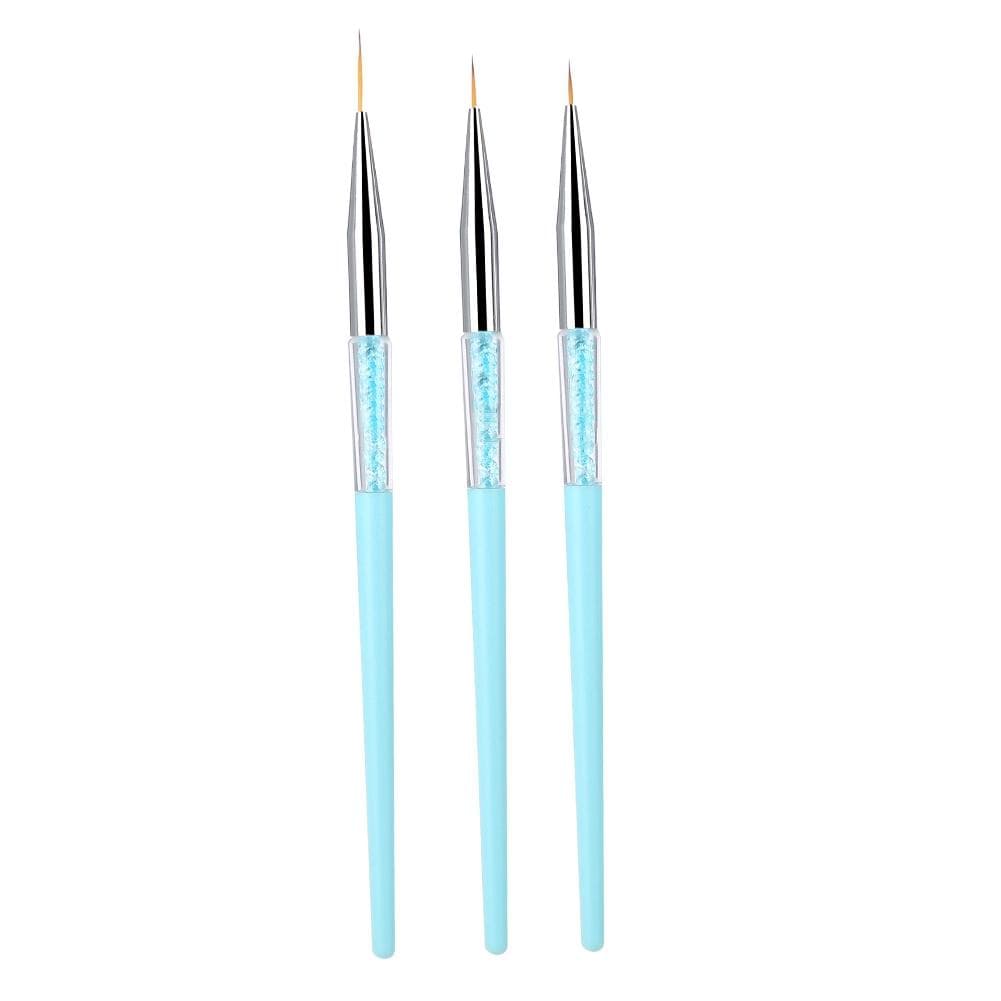 3pcs Nail Art Dotting Liner Brush UV Gel Painting Pen Drawing Tool Set Rhinestone Handle (Blue)