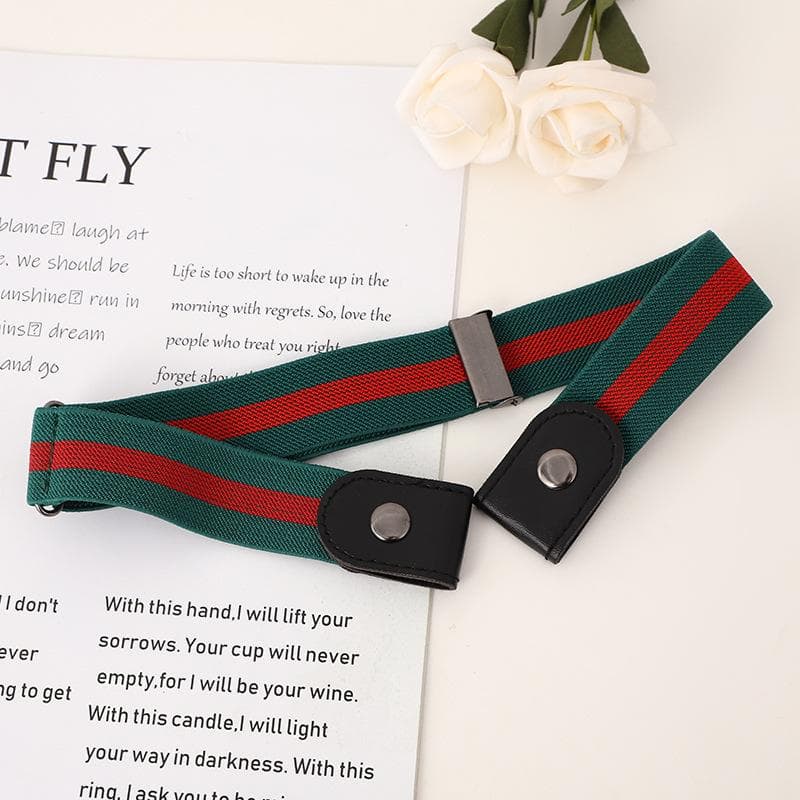 1PC Buckle-free Elastic Invisible Belt Casual Elastic Non Perforated Waistband green