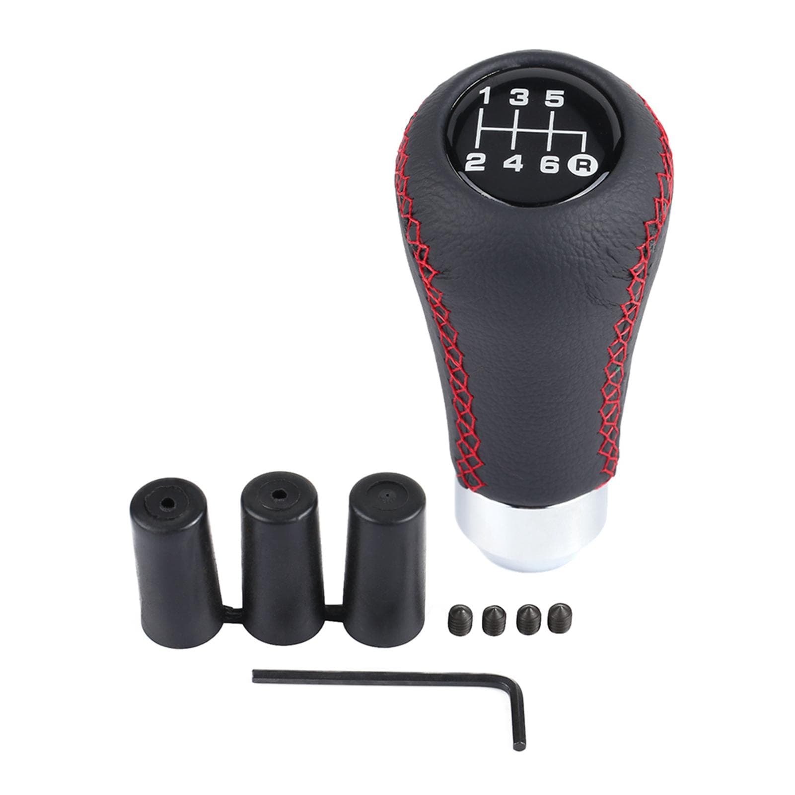 Universal Car Vehicle 6 Speed Gear Shift Knob PU Shifter Stick with 3 Hoses Black