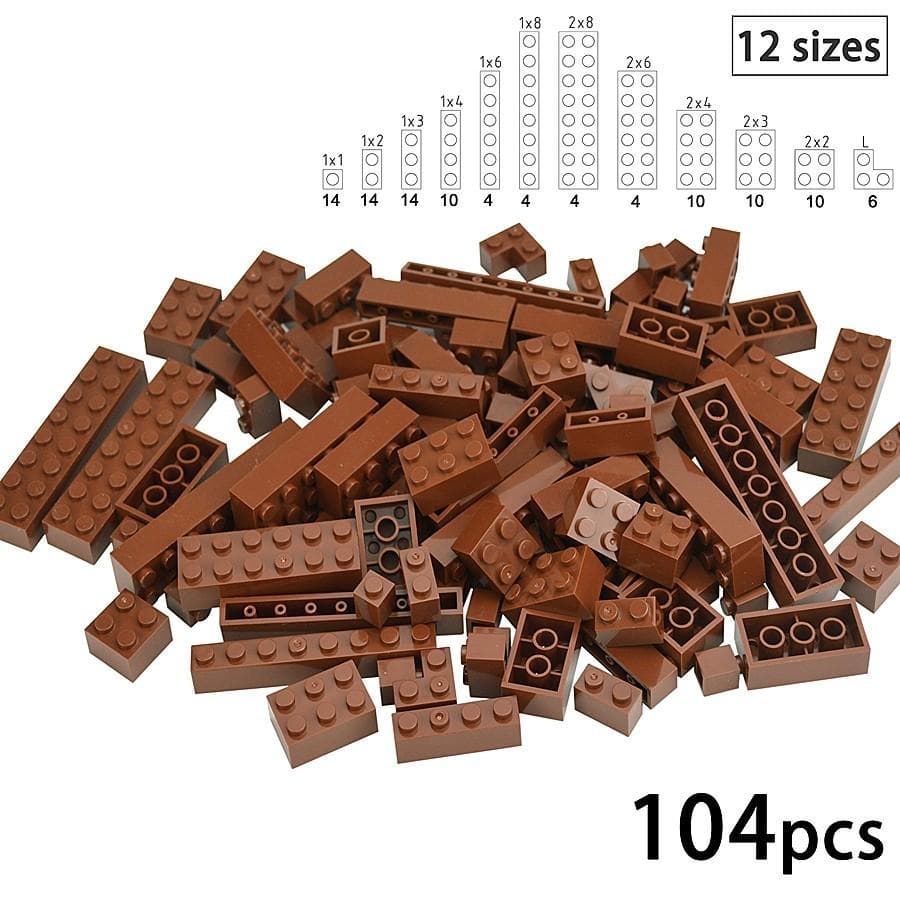 104Pcs Mixed Thick Figure Building Blocks 12 size 16 Colors Compatible Classic Baseplate Leduo Creative Toys For Children brown