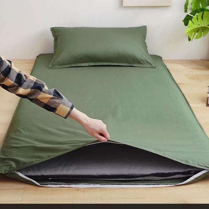 WOSTAR 360° Fully Enclosed with Zipper Mattress Protector Cover Couple/student Single Double Bed Sheet Protection Pad King Size 90*200cm green