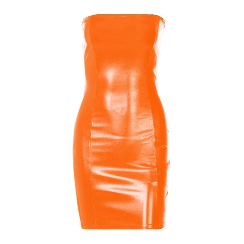 Large Size Women's New Sexy Strapless Slim Hip-packing Women's PU Dress Nightclub Wear XL